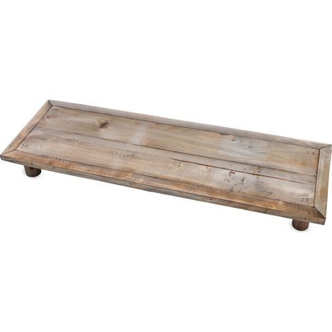 Deko Blumenteller natur rechteckig - 55 x 18 cm - Holz Pflanzenhocker länglich mit 4 Füßen - Blumenständer Pflanzenpodest Dekoplatte