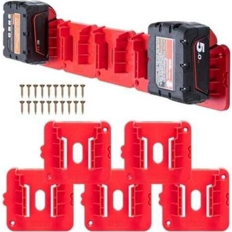 Support de batterie Milwaukee M18 18V – Lot de 10 – Plastique ABS – Mécanisme de verrouillage – Montage mural ou sous étagère