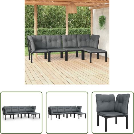 Gartenlounge - 5-tlg. Garten-Lounge-Set Schwarz und Grau Poly Rattan (1/5)