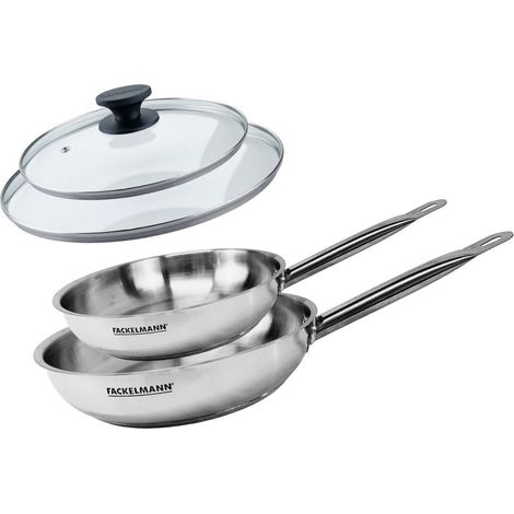 Set de 2 poêles 24 et 28 cm en inox et 2 couvercles en verre Fackelmann Eterna (1/5)