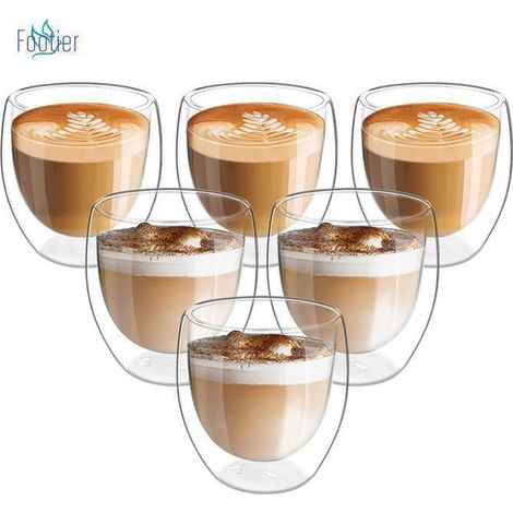 6pcs Tasse à Expresso à Double Paroi, Tasse A Cafe, Tasse Double Paroi, 80ml, Tasses à Moka, Verres Thermiques à Effet Flottant (1/4)