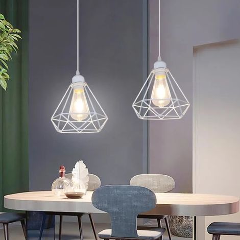 2PCS E27 Lustre Suspension en Cage Métal Blanc Lampe Suspension Industrielle Style Edison pour Salon Chambre (1/4)