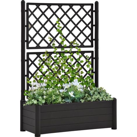 Vidaxl – Jardinière avec treillis 100x43x142 cm – PP résistant aux intempéries – Capacité 90 L – Pour plantes grimpantes – Couleur anthracite