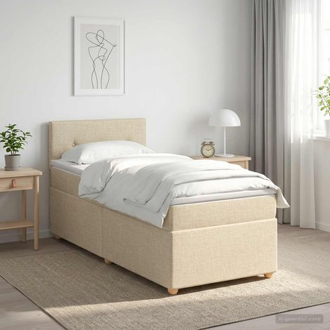 Cama box spring con colchón con cabecera Crema 90 x 200 cm Tela (1/5)