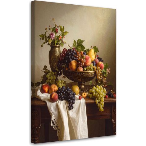 Quadro su tela, Natura morta con frutta e fiori, 20x30 (1/5)