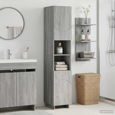 Meuble Salle De Bain Sonoma Gris 36,5 X 38 X 180 Cm, Portes Battantes (1/4)