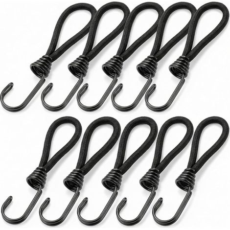 10 pièces Crochet tendeur, tendeurs Elastique avec Crochets, 15cm, Noir, pour bâches, Filets, tentes (1/5)