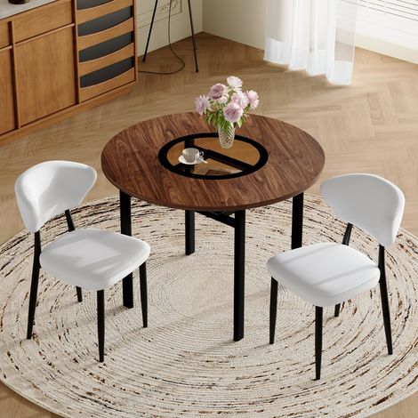 Ensemble table et chaises-TABLE RONDE-PU BLANC-MODERNE-MINIMALISTE-POUR SALLE A MANGER/CUISINE-100x100x76cm (1/5)