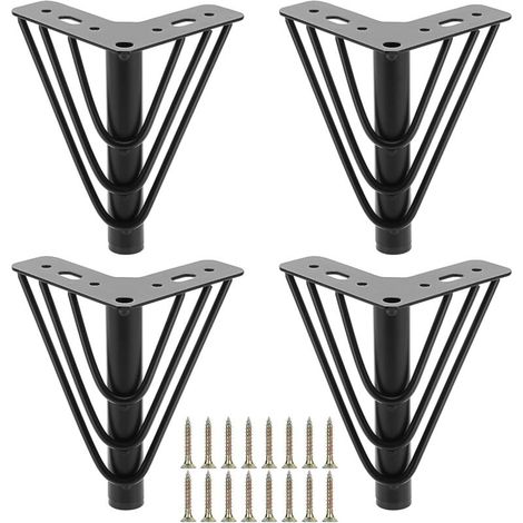 4er-Pack 15 cm lange Möbelbeine aus Metall, Beine mit dreieckiger Oberplatte, robuste Ersatz-Möbelbeine, Stützbein für Sofa, Bett, Stuhl, Schrank, Schublade, Tisch (schwarz) (1/4)