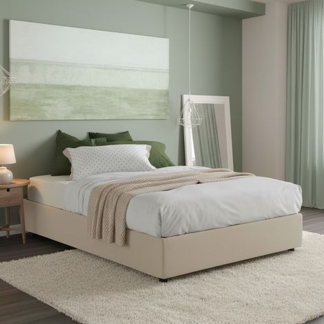 Talamo Italia - Letto matrimoniale Alaska, Letto contenitore con rivestimento in tessuto, 100% Made in Italy, Apertura frontale, adatto per materasso Cm 160x200, Beige (1/5)