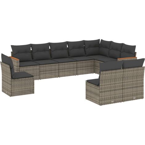 Maison Exclusive - Salon de jardin avec coussins 10 pcs gris résine tressée (1/3)