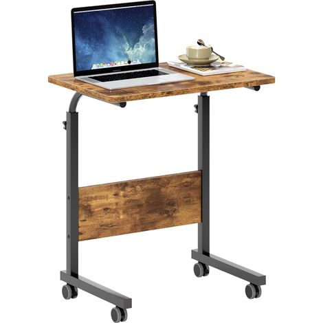 Soges Table d'appoint réglable en hauteur pour bureau d'ordinateur portable 60 x 40 cm, table de support d'ordinateur avec 4 roulettes verrouillables,Marron (1/5)