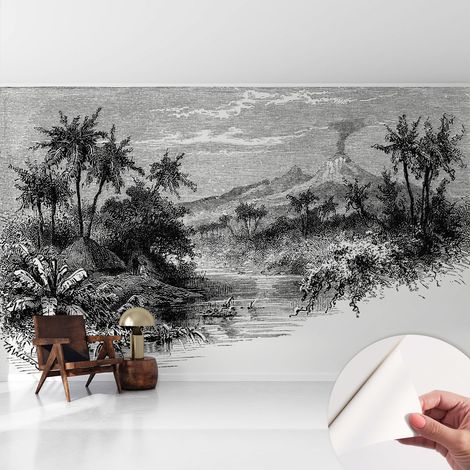 Selbstklebend Tapete - Wandgestaltung - Tapete Wohnzimmer - Flur Eingangsbereich Exotisches Panorama 416x254 cm (1/5)