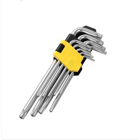 (T10-T50) Ce jeu de 9 clés Torx avec une boîte de rangement, dans les tailles T10-T50, convient aux réparations à domicile, aux chantiers de construction et à divers projets.