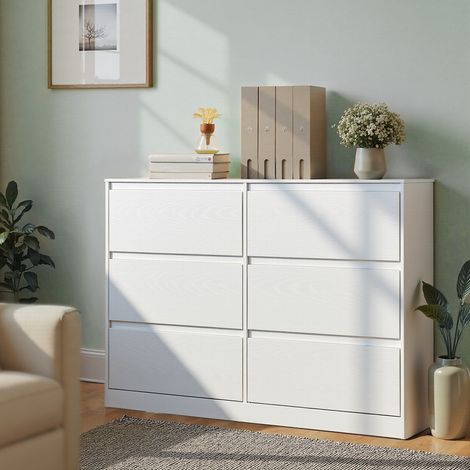 Commode 6 Tiroirs, 40 x 119,4 x 75 cm, Style Moderne, Blanc (1/5)