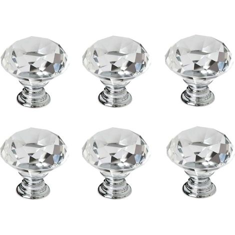 6 poignées en cristal,poignées de porte d'armoire à tiroir en cristal de diamant de 30 mm,poignées de porte en verre de cuisine,armoires de rangement et coiffeuses pour cuisines à domicile et bureaux (1/3)