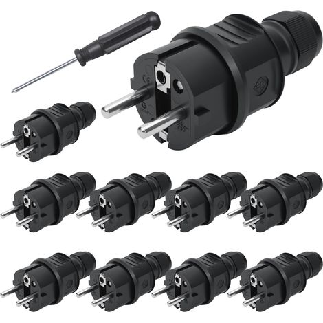 10Pcs Fiche Male, Prise Electrique Male 250v 16a, IP44 Protection, Fiche Male Prise Electrique, Fiche Prise Electrique Male Noire pour Câble Intérieur et Extérieur, Tournevis Inclus (1/5)