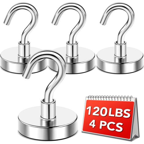 4er-Pack silberne, 120 lbs (ca. 54 kg) schwere magnetische Kühlschrankhaken, Modell 2026, für Kreuzfahrtschiffkabinen (1/4)