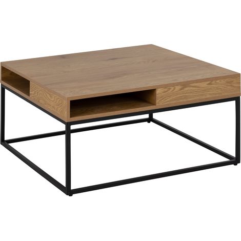 Willford Table basse, 4 espaces de rangement, teinte naturelle, noir. (1/3)