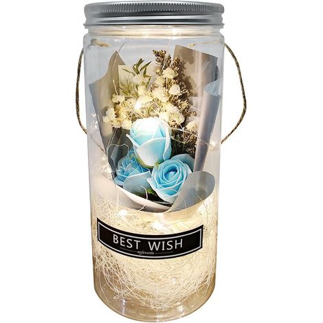 Lampe de Nuit Bouteille à Souhaits avec Rose Éternelle - Fleur Préservée dans Verre (1/5)
