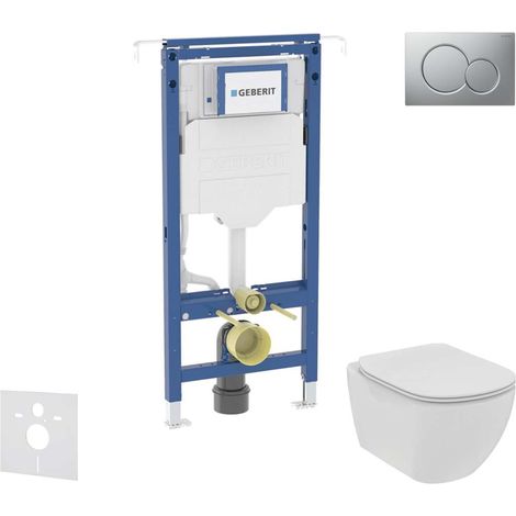 Geberit Duofix - Set Vorwandelement, Ideal Standard Tesi WC und Sitz, Sigma01 Tasten, Rimless, SoftClose, Chrom matt SANI11CD2105 (1/5)