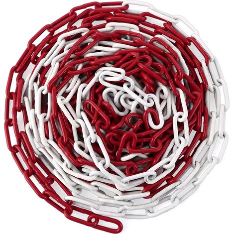 Chaîne de signalisation en acier 10 m, rouge et blanc de 5 mm de diamètre, chaîne en acier galvanisé pour verrouiller les surfaces, chaîne de barrière de parking (1/5)