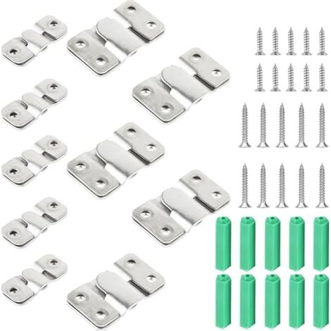 Lot de 20 (10 paires) grands et petits cintres pour photos 54 x 30 mm et 43 x 18 mm Support encastré pour meubles Supports de montage mural emboîtables en Z en acier inoxydable (1/4)