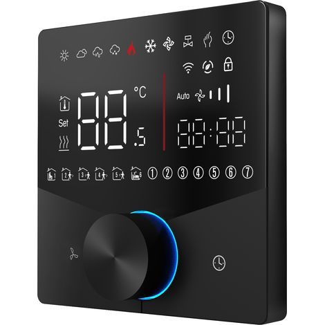 Wi-Fi Touchscreen Digital Thermostat, Programmable 5 and 2 Tubes, Temperature Controller for Air Conditioner, Black (1/5)