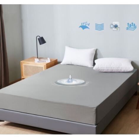 Protège-Matelas imperméable 200 x 200 cm - Drap Housse Respirant - Protection Contre l'humidité - Gris (1/5)