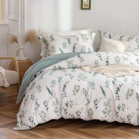 Housse de Couette 200x200 Coton avec Motif Botanique - Vert Sauge (1/5)