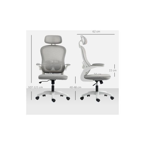 Chaise de bureau grise avec dossier en maille respirante, hauteur réglable, accoudoirs rabattables (1/5)