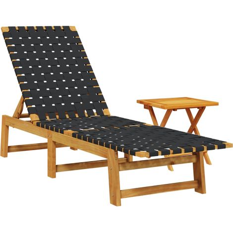 Maison Exclusive - Lettino Prendisole Tavolino Nero Legno Massello Acacia Tessuto