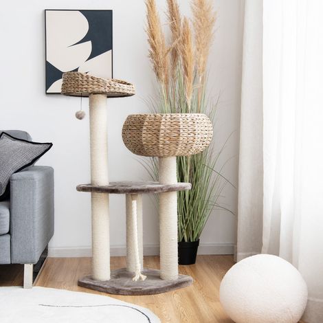 Arbre à chat 45 x 45 x 104 cm avec paniers confortables et poteaux en sisal moderne en bois café foncé (1/2)