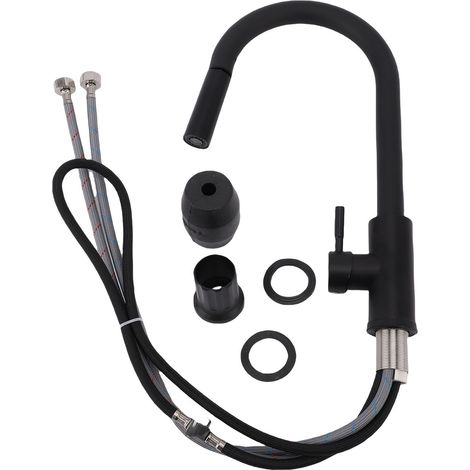 Robinet de cuisine avec douchette extractible, en acier inoxydable, robinet eau chaude/eau froide, col de cygne haut, raccord G1/2 pouce (1/5)