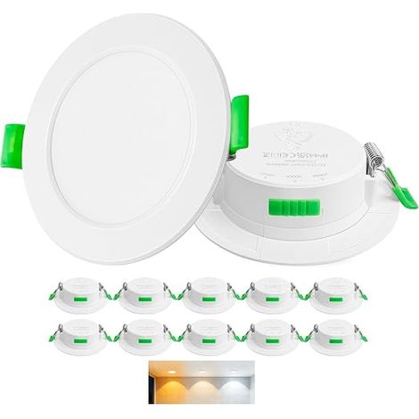 Pack of 10 LED Recessed Spotlights 230 V White – Extra Flat Ceiling Spotlights IP44 – Diameter 68-75 mm, 5 W, 2700 K/4000 K/6000 K, LED Lighting for Bathroom, Living Room and Kitchen