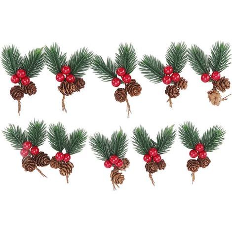 Christmas picks, 10 pieces, pine cone, red berries, needle, delicate artificial decorations (1/5)