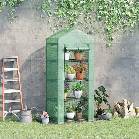 Serra da giardino 70 x 50 x 160 cm con 4 ripiani, verde scuro DESVIAE (1/5)