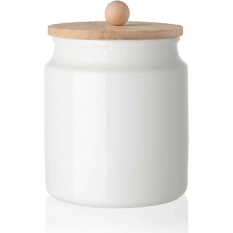 Boîtes de cuisine en céramique, bocal en porcelaine de 828 ml avec couvercle hermétique en bois pour café, thé, sucre, sel et plus encore (blanc) (1/5)