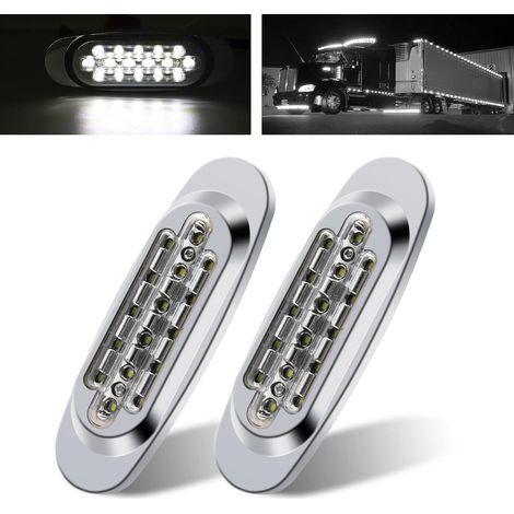 Feu de Gabarit Remorque, 2PCS 24V Blanc [High/Low Beam] 6.4" Feux de Gabarit Feu Latéral Ampoule avec Lunette Chromée pour Voiture Véhicule Camion Remorque Caravane (1/5)