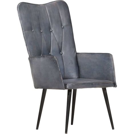 vidaXL Chaise à oreilles Gris Cuir véritable (1/5)