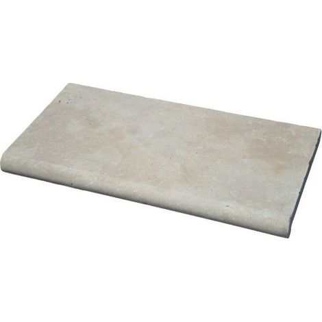 Margelle de piscine Travertin Beige Clair 61x33x3 cm Bord 1/2 rond avec retombée - À l'unité - Ti'ma Stone (1/4)