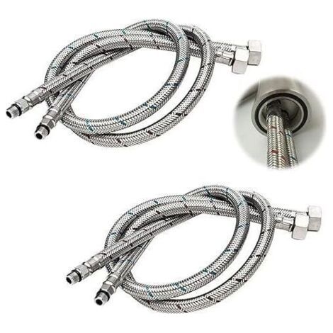 Tuyau de Raccordement G 3/8 DN6 de 80cm de longue pour Robinet D'eau, Filetage de Compression Tuyau d'eau flexible 2 Pièces (1 Paire)