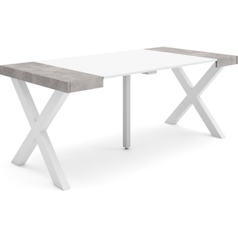 Table Console Extensible Console Meuble 180 pour 8 Personnes Pieds Bois Massif Style Moderne Blanc et Ciment (1/5)