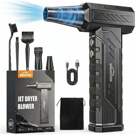 Souffleur Air Comprimé PC, 4 Vitesse 250000 TR/Min Soufflette Batterie 8000mAh Lumière LED, Mini Souffleur Sans fil Puissant Electrique Bombe Air Sec pour Nettoyage PC, Clavier, Voiture (1/5)