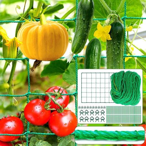 1 Filet Plante Grimpante 2 M X 10 M, Nylon Résistant, 100 Attaches, 20 Pinces, Pour Serre, Tomates, Concombre (1/5)