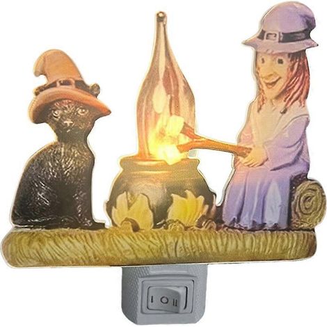 Lagerfeuer-Flackerlicht mit Katze und Hexe, EU-Stecker
