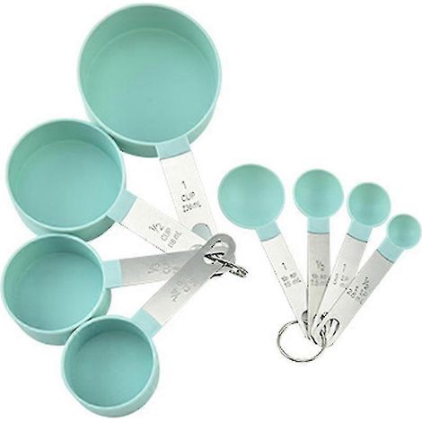 Messbecher- und Löffelset, 8-teilig, stapelbar, Edelstahlgriff, präziser Esslöffel zum Abmessen von trockenen und flüssigen Zutaten, kleiner Teelöffel-Blue (1/5)