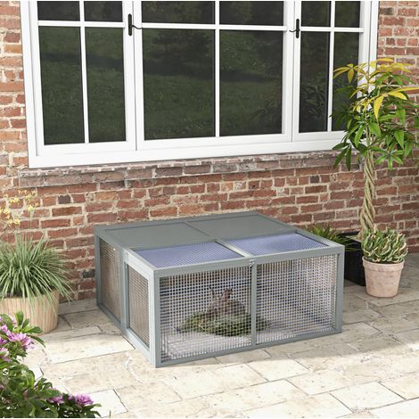 Jaula plegable para conejos enanos con parque, de madera, gris, 110 x 105 x 50 cm DESVIAE (1/5)