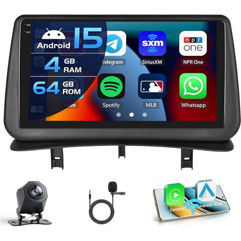 4+64G Android 15 Car Radio for Clio 3th 2005-2014, 9'' in-Cell Bildschirm with Wireless Carplay and Android Auto Link Mirror Radio FM/RDS GPS WiFi Bluetooth SWC Backup Camera (1/5)