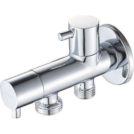 Robinet d'Arretz de régulation avec Poignée pour Douchette WC, Robinet d'Arret avec Deux sortie (20mm, Eau froide), Chromé (1/5)